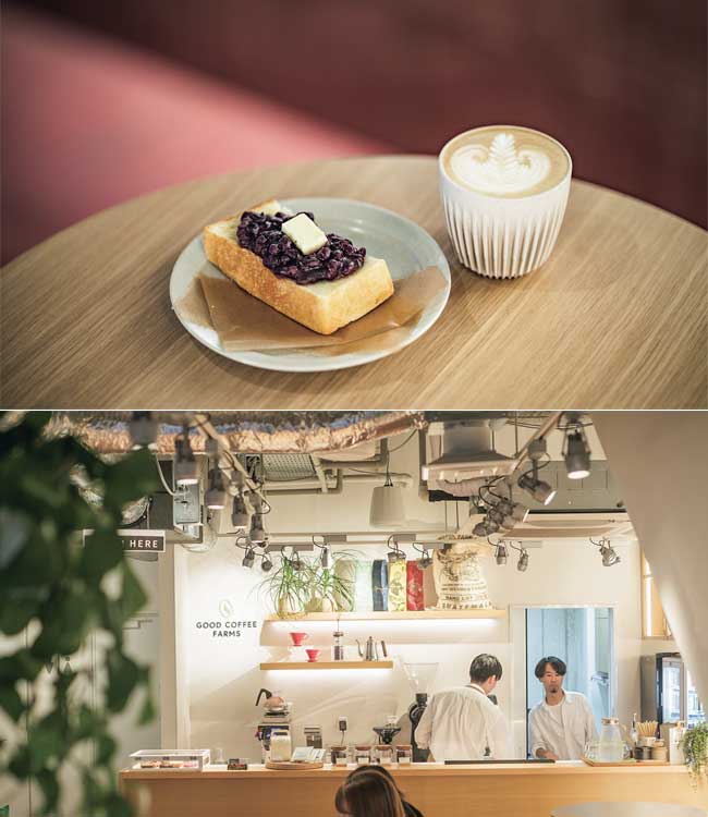 GOOD COFFEE FARMS Cafe & Bar（グッドコーヒーファームズ カフェ アンド バー）「カフェラテ、あんバタートースト」