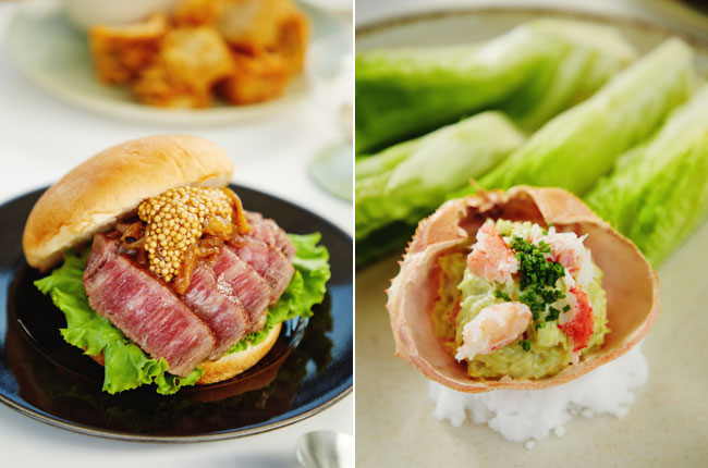 「和⽜フィレバーガー」「ずわい蟹とリトルジェムレタスのディップサラダ」