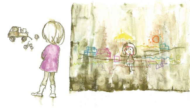 いわさきちひろ、絵描きです。＠東京ｽﾃｰｼｮﾝｷﾞｬﾗﾘｰ　引越しのトラックを見つめる少女