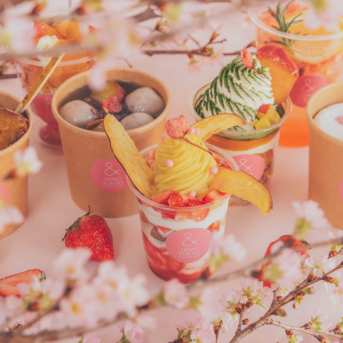 & OIMO TOKYO CAFE 中目黒で「蜜芋の桜スイーツ」。「目黒川の桜まつり」と一緒に楽しもう｜桜スイーツ2024