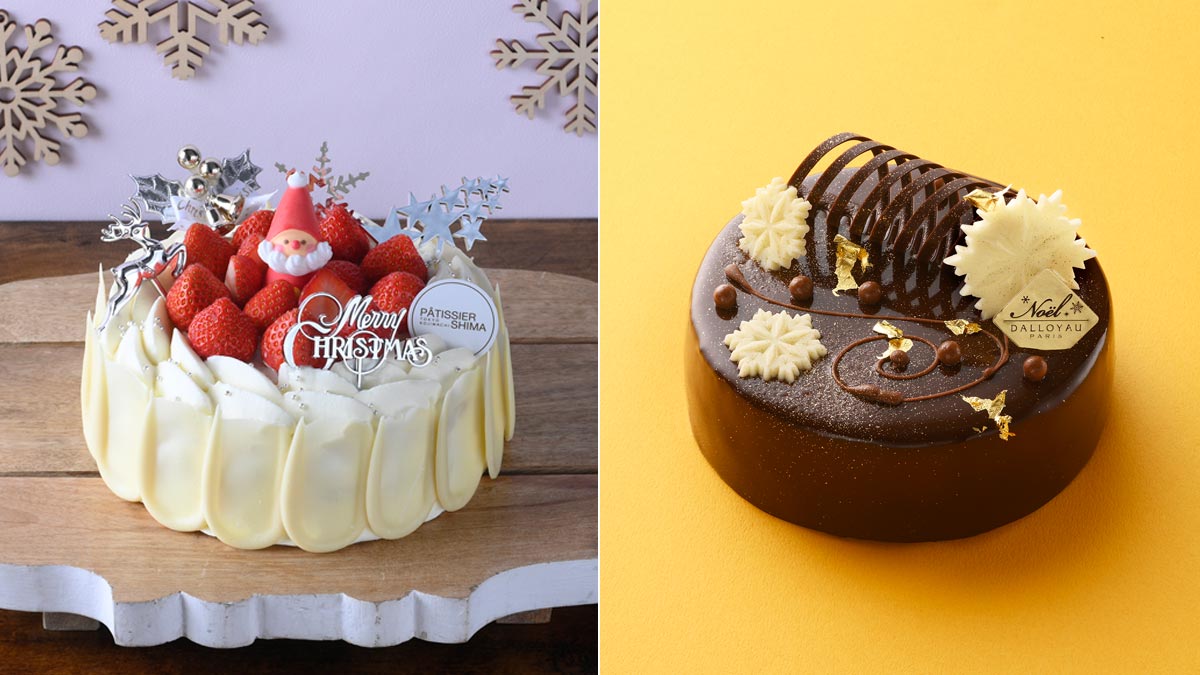日本橋三越本店のクリスマスケーキ2023。いちごをふんだんに使用したケーキやサンタさんの姿をしたケーキも