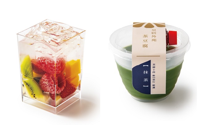 左／京橋千疋屋「フルーツゼリー」、右／くすのき「茶豆腐」　