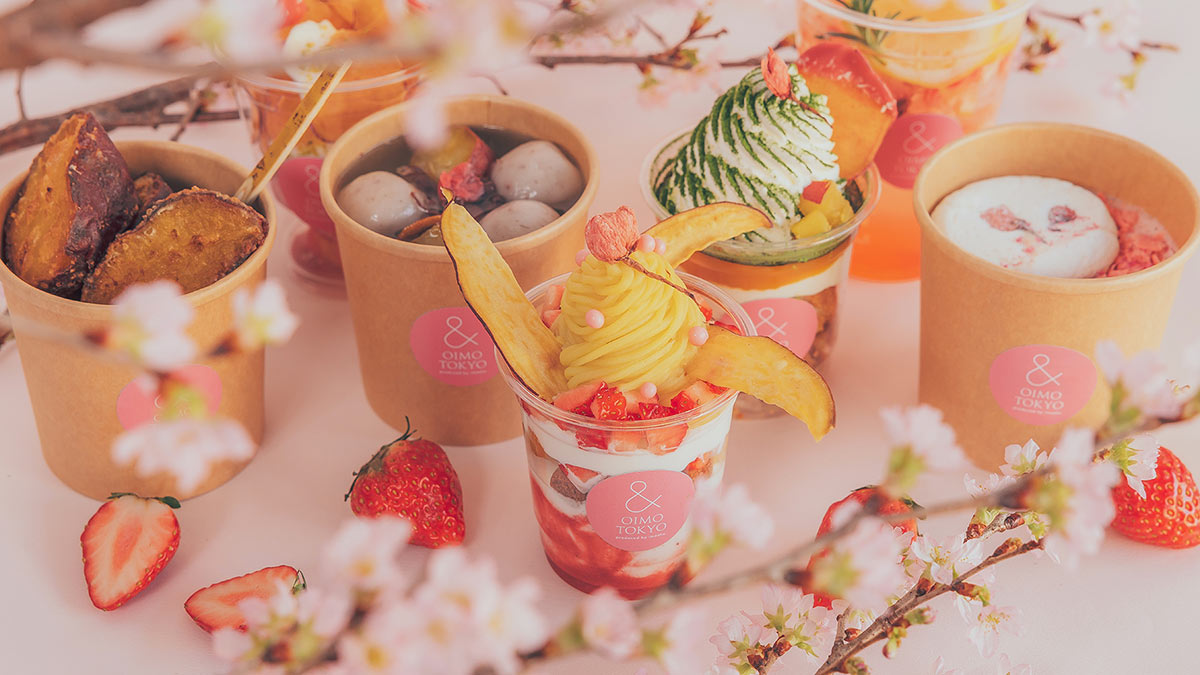 & OIMO TOKYO CAFE 中目黒で「蜜芋の桜スイーツ」。「目黒川の桜まつり」と一緒に楽しもう｜桜スイーツ2024
