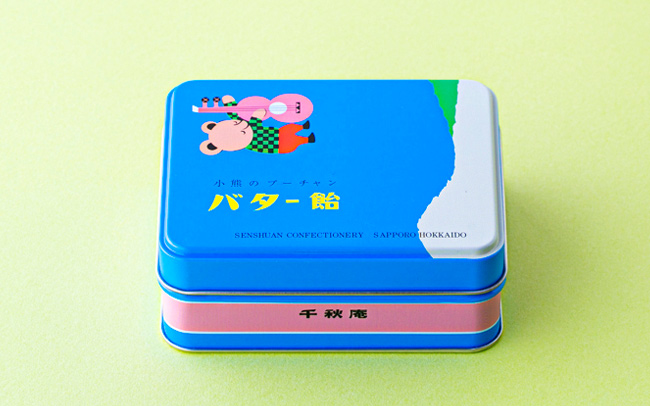 北海道どさんこプラザの「小熊のプーチャンバター飴 缶入」